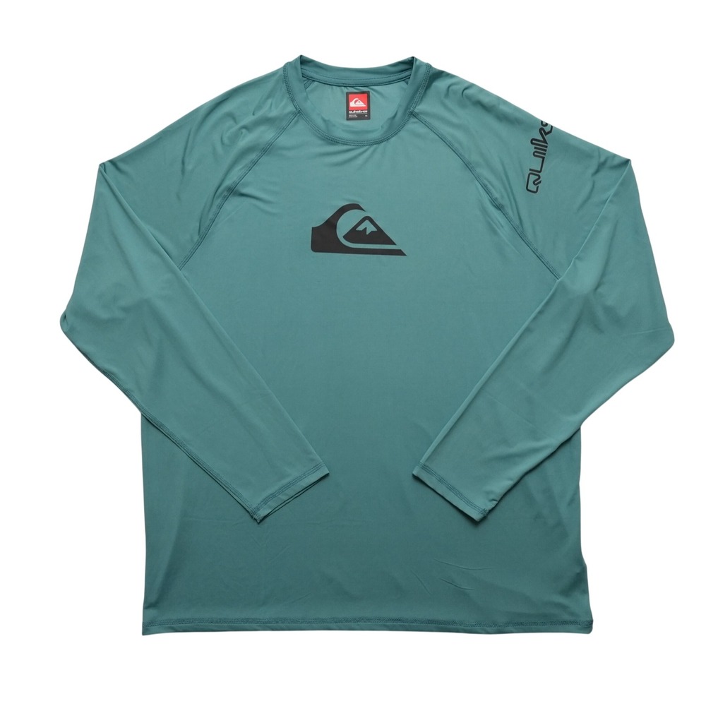 Quiksilver Rash Guard Men XL Teal Black Long Sleeve Logo Performance Swim Shirt